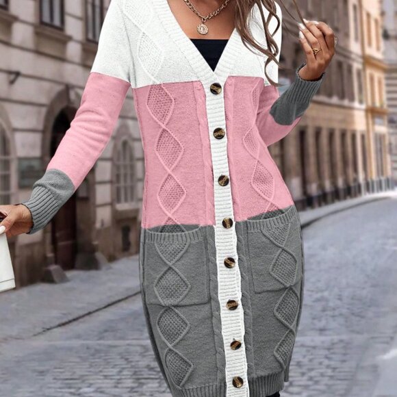 Multicolor Casual Women's Color Block Cardigan - Picture 3 of 6